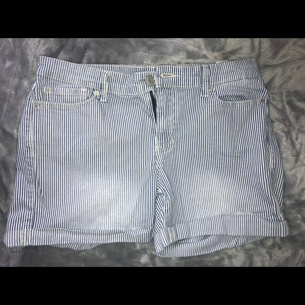 striped jean shorts